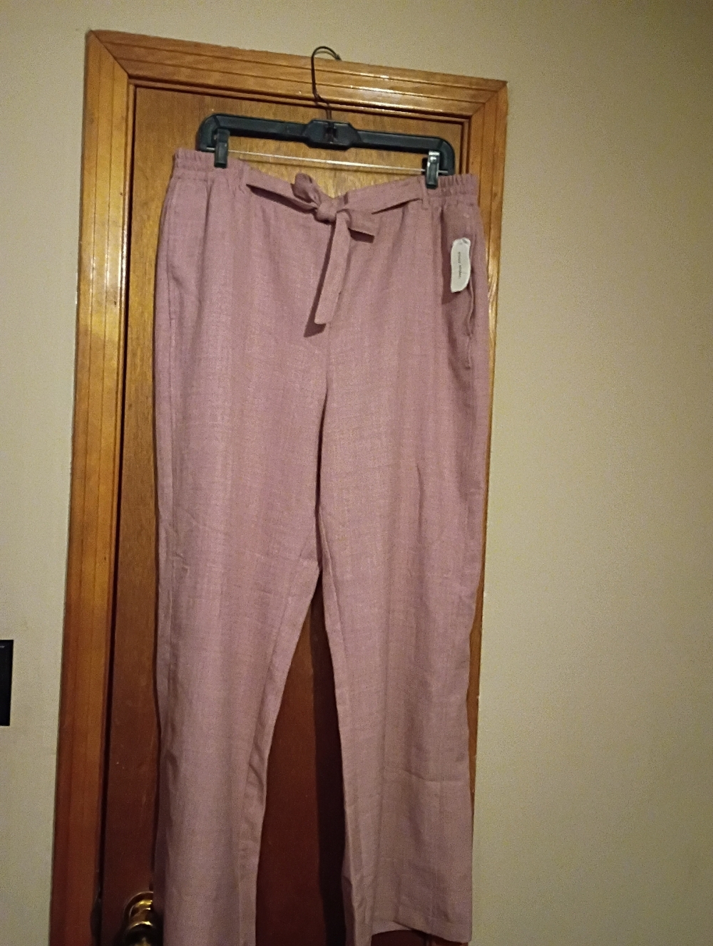 Soho Apparel Dusty Rose Tie-Waist Straight-Leg Pants